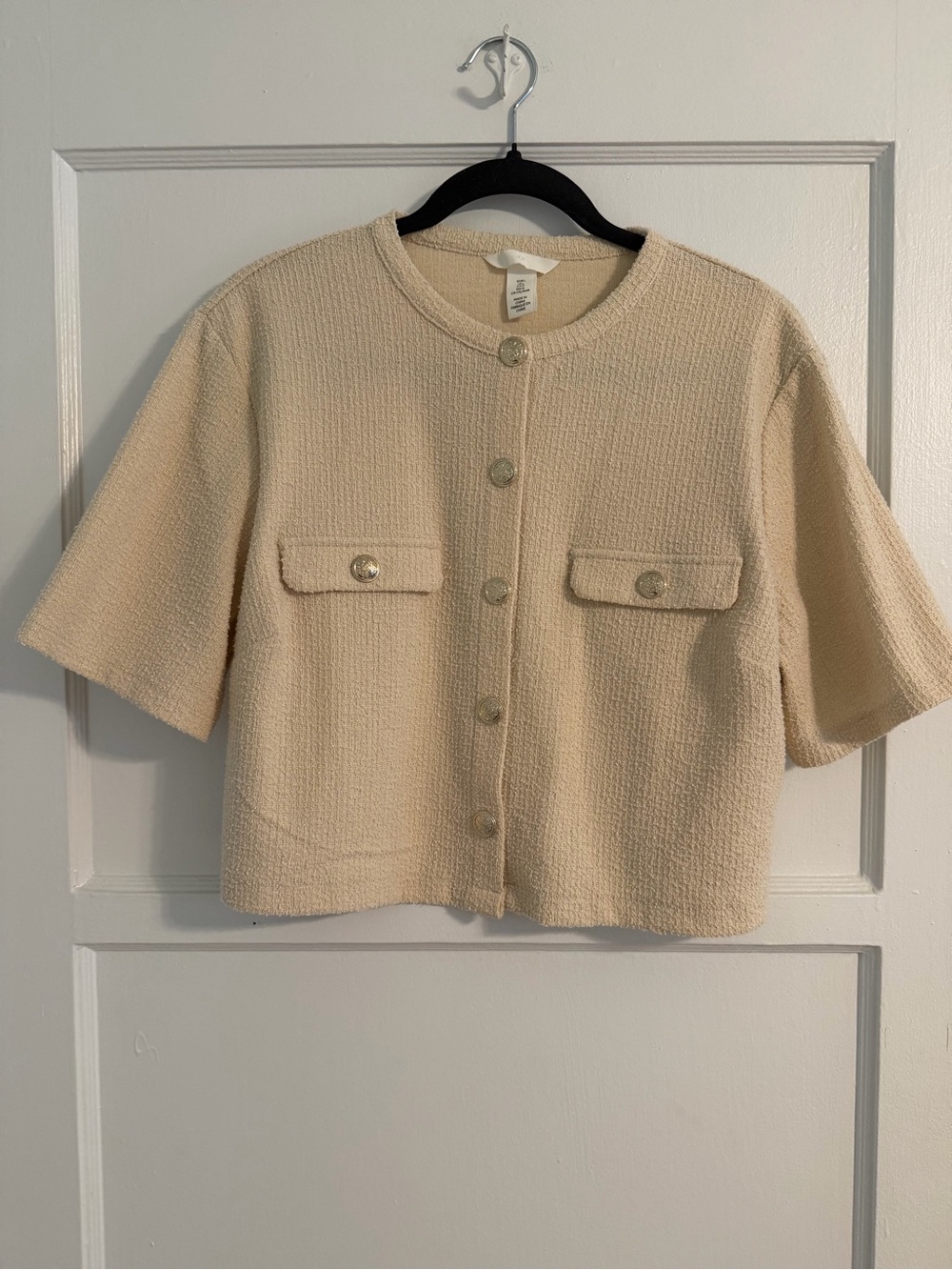 H&M Cream Short-Sleeve Boxy Blazer Jacket